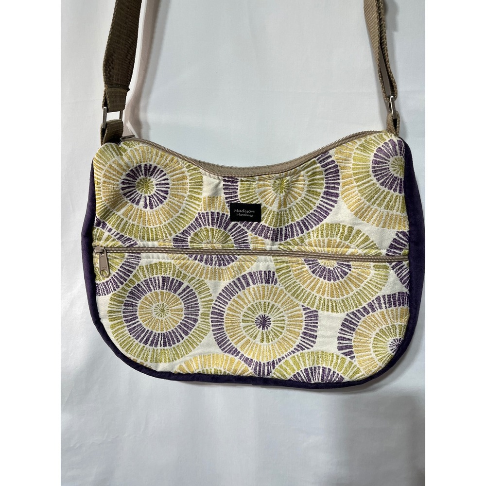 Madison Handbags Crossbody Bag Purple Green Yellow Circles‎ Boho Shoulder Bag - Picture 3 of 5
